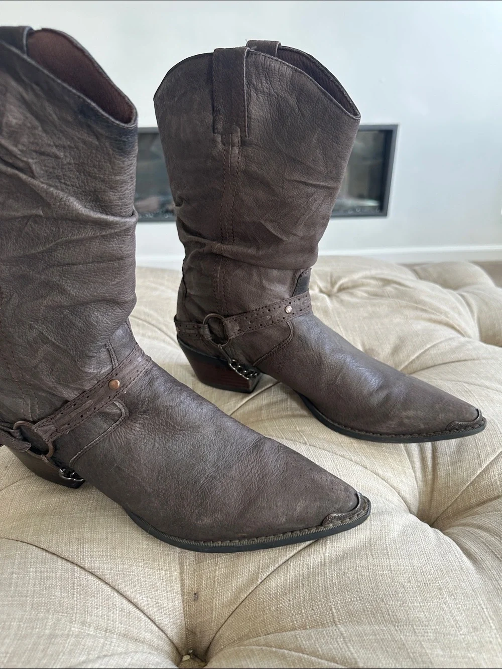 Durango Dark Brown Leather Harness Cowboy Boots